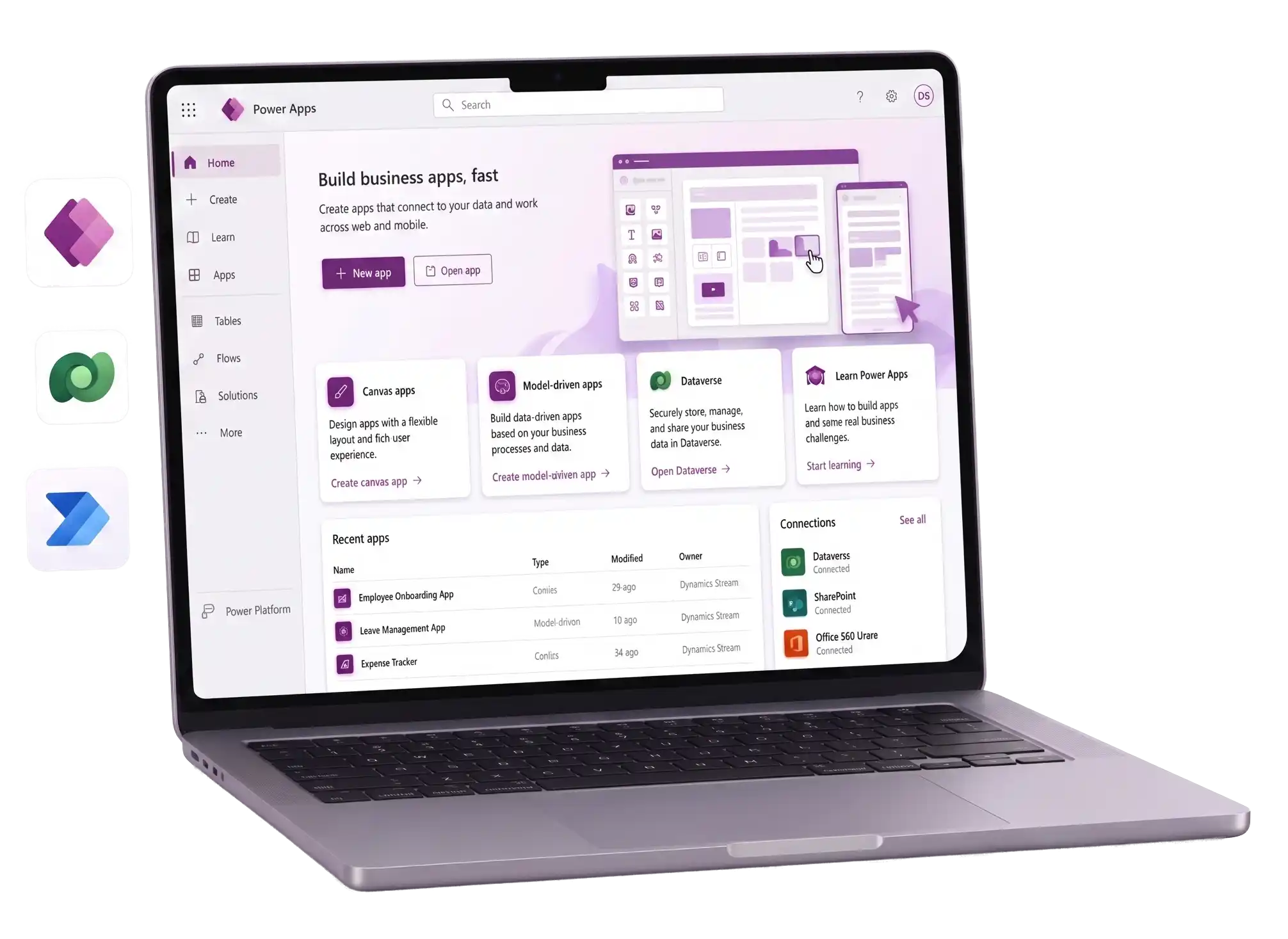Microsoft Power Apps Laptop Dashboard View